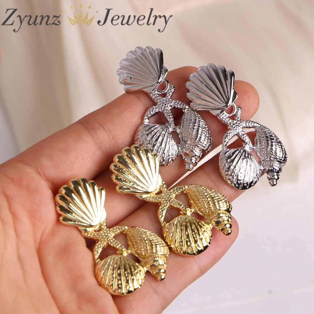 

5 Pairs, Summer Metal Starfish Shell Dangle Earrings Beach Vacation Women Drop Earrings Starfish Pendants Earrings femme aretes