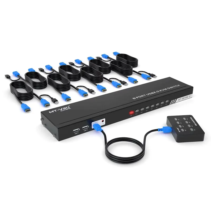 8 Port KVM Switches HDMI 4K30Hz + Cables (upgraded 2in1),  1U Rack Mount HDMI KVM Switch 8 in 1 Out