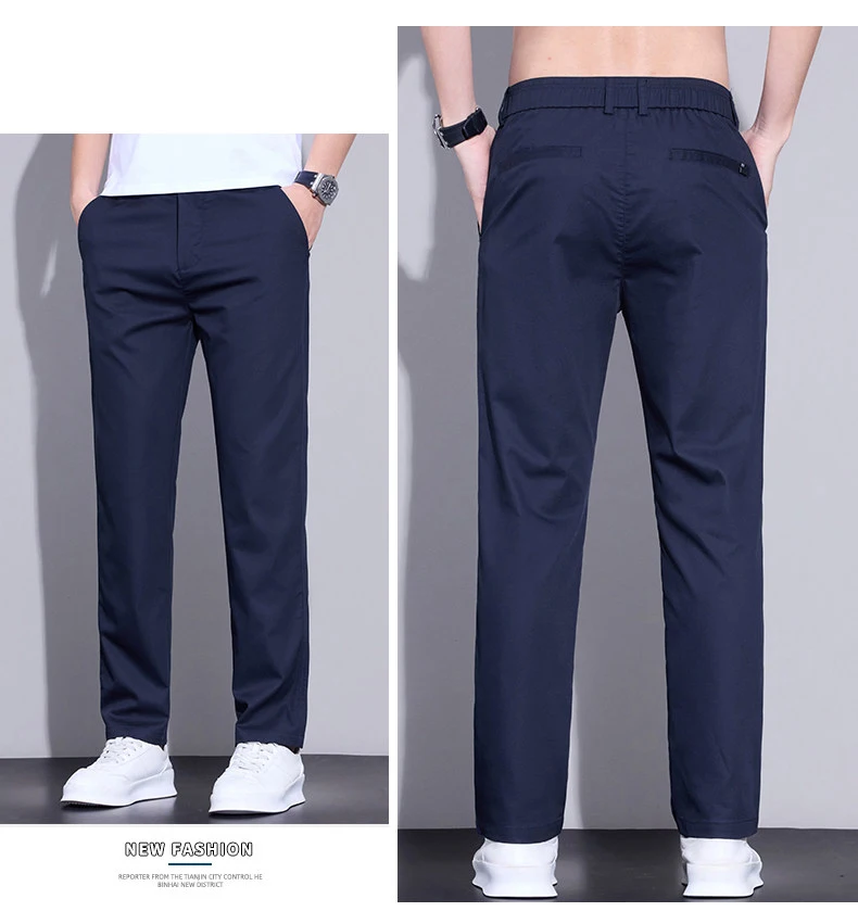 Herren Sommer Eisseide Freizeithose Ultra-Dünn Schnelltrocknend Elastisch Schmal Geschnitten Einfarbig Business Markenkleidung Hose – Detail 9