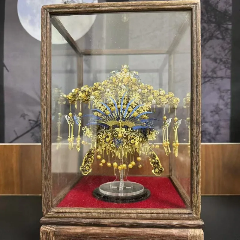 Shili Hongzhuang flower sedan, wedding bed palace lamp, happy fan, golden-winged bird crown ornament, metal puzzle