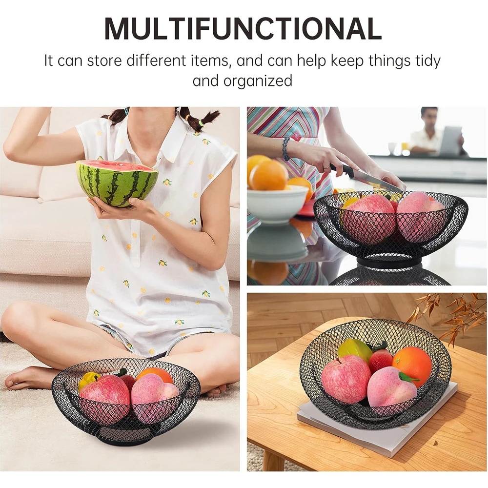 1 mesh fruit bowl metal wire fruit and vegetable basket holder counter home kitchen bracket, decorative center decoration