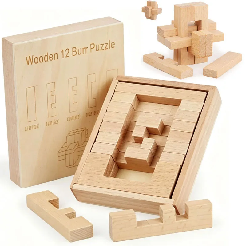 Wooden Interlocking Burr Puzzles Teenager Adults Difficult IQ Logical Brain Teasers Luban Lock Educational Toys Creative Ideas