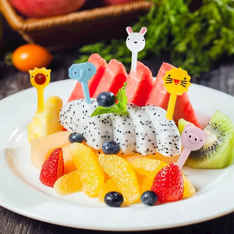 10Pcs Cartoon Animal Rabbit Lion Elephant Fruit Fork Children Cupcake Top Decoration Food Toothpicks Bento Box Accessories