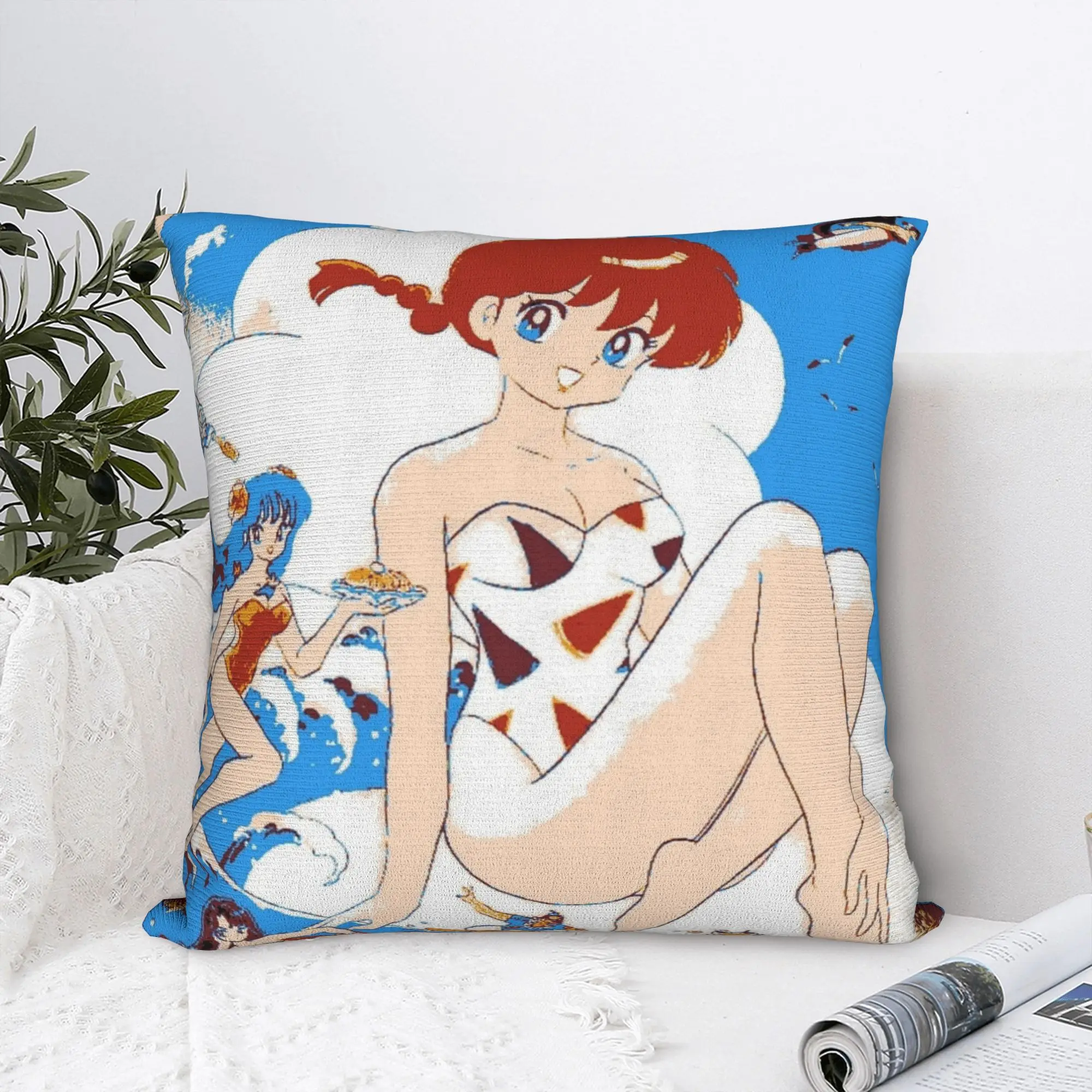 Japanese Comedy Anime Square Pillow Cases Ranma 1/2   Cushion Cover Vintage Zipper Decor Pillowcase for Car 40*40cm