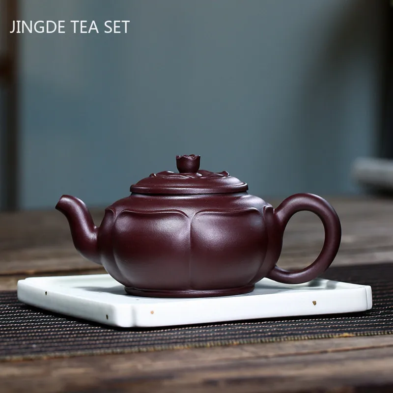 Handmade Lotus Shaped Zisha Teapot Household High Quality Filter Tea Kettle Chinese Yixing Purple Clay Tea Pot Teaware 270ml