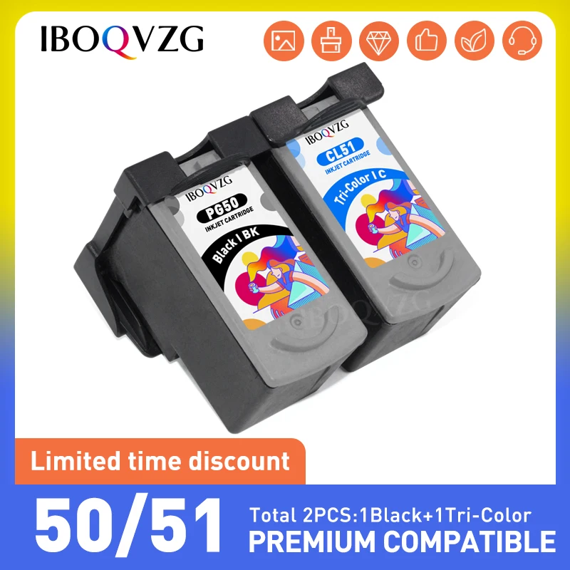 

IBOQVZG PG-50 CL-51 Compatible Ink Cartridge For Canon PG50 CL51 PIXMA MP170 MP150 MP450 MP460 MP160 MP180 Inkjet Printer