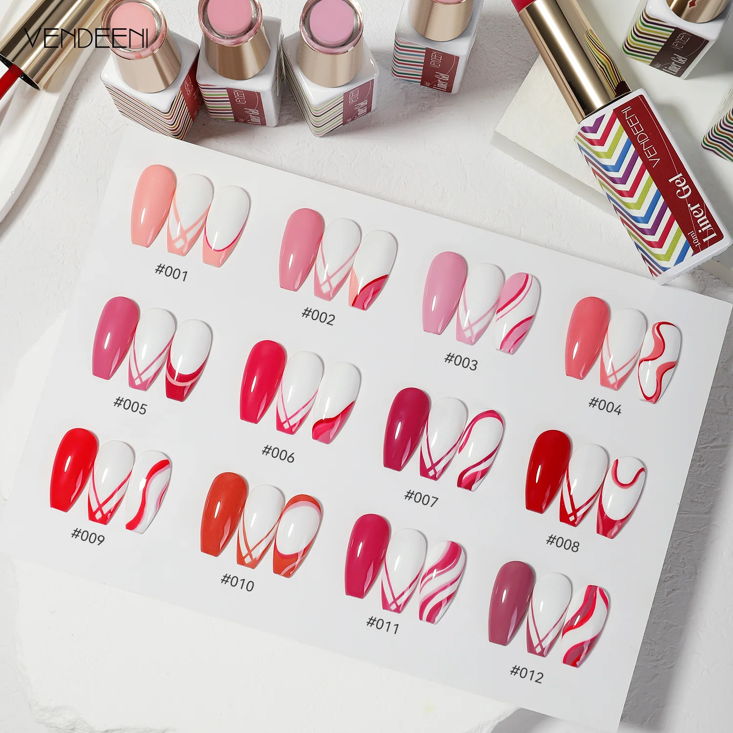Vendeeni ot Popular New Design 12Colors Peach Art Liner Gel Polish Set 10ml OEM Private Label Gel Paint Nail Art Neon Liner Gel