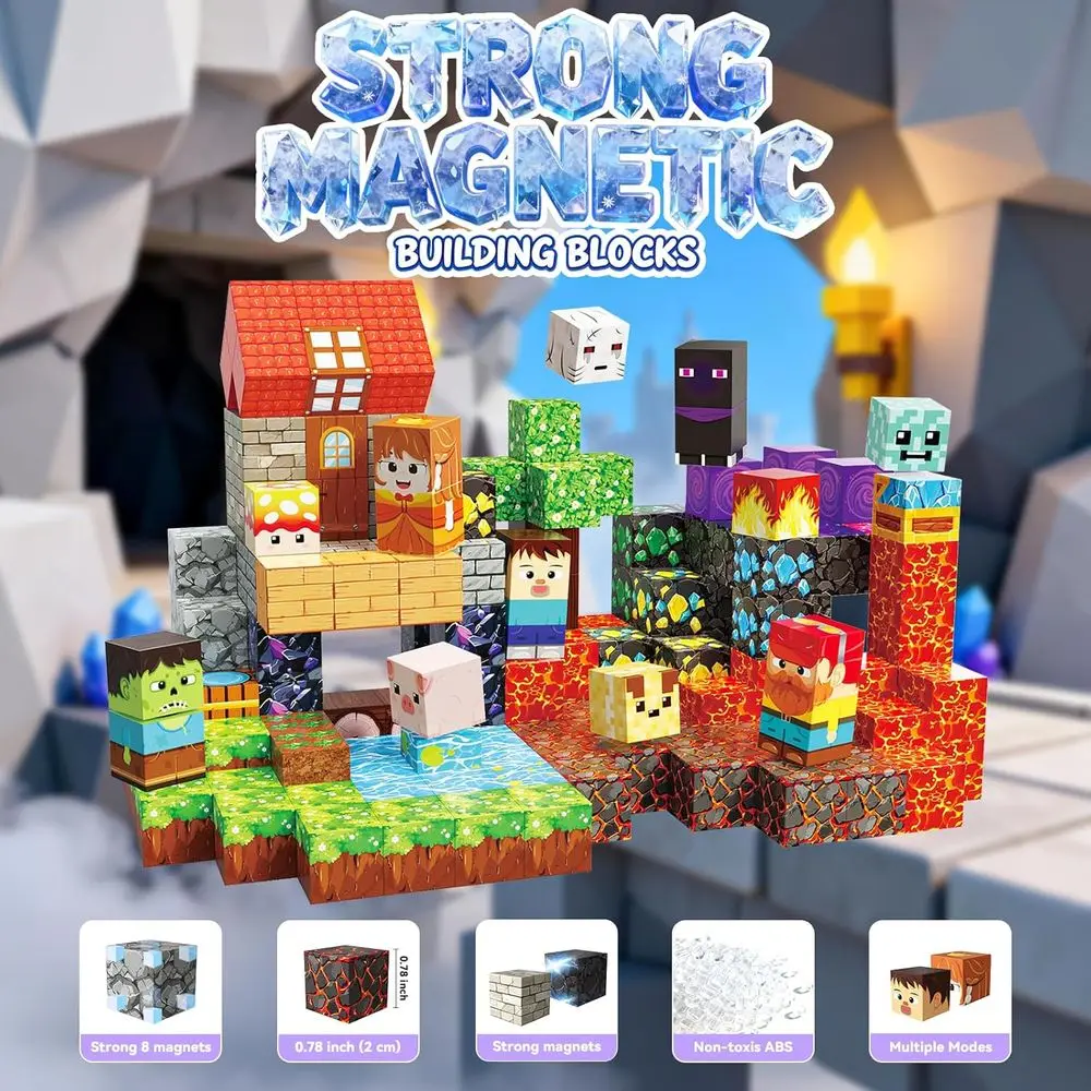 200-Piece Magnetic Building Cubes - Dragon Theme, Educational STEM Toys for Kids 3+, Ideal Gift for Boys