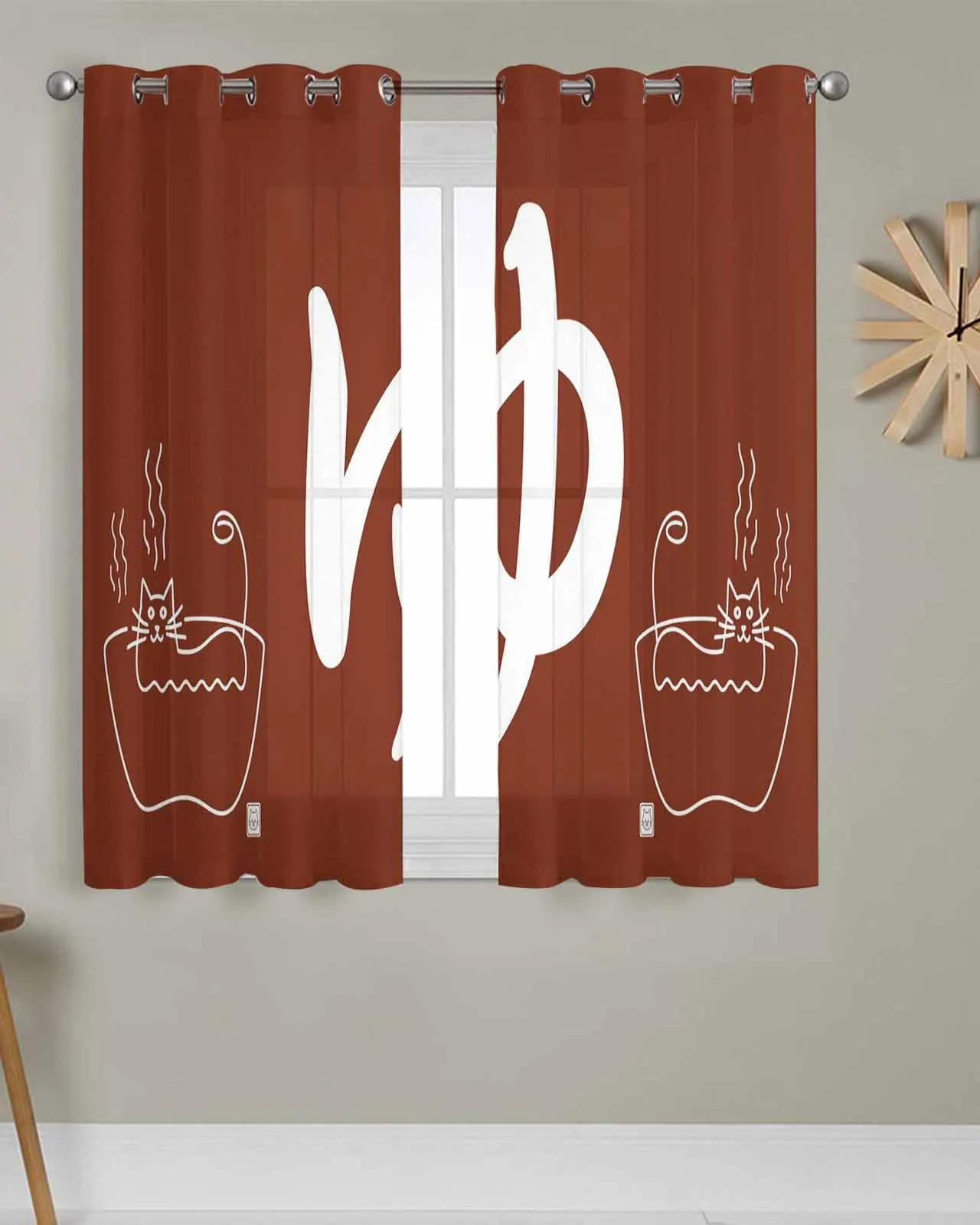 

2pcs/set Tulle Window Curtains Japanese Style Cat for Living Room Bedroom Transparent Chiffon Sheer Voile Window Curtain