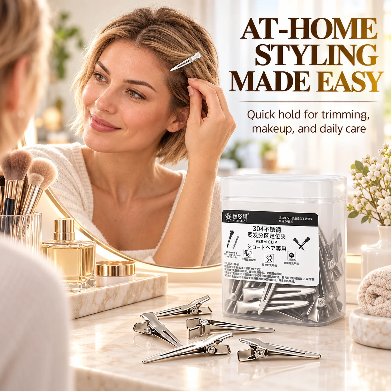 50Pcs Metal Alligator Hair Clips Silver Single Prong Sectioning Clips for Salon Barber Hair Styling DIY Makeup Accessories