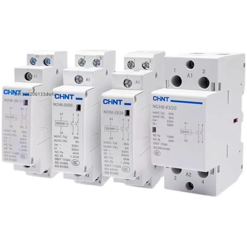 CHINT NCH8 20A 25A 40A 63A Din Rail Household MIni AC Contactor 220V 230V 400V 63/22 63/40 40/40 40/22 1NO 1NC 2NO 2NC 4NO 2P 4P