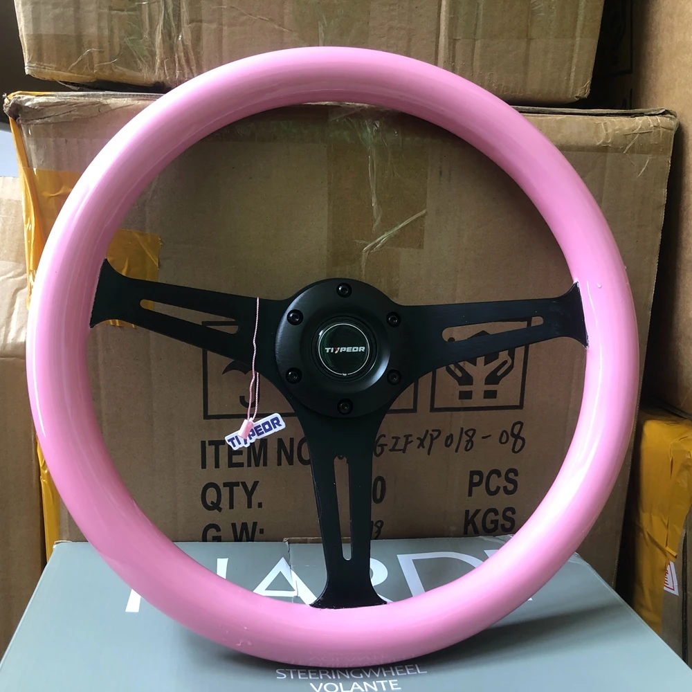 Pink Classic Universal 14Inch Racing Tiypeor Wood Steering Wheel Car JDM Real Wood Nardi Steering Wheel Volantes For VW HONDA