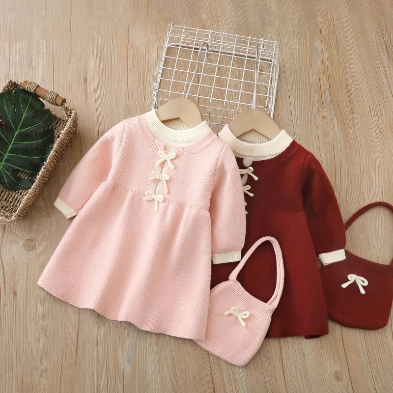 2026 New Baby Girl Clothing Fall Winter Princess Knit Dress Toddler Girls Sweater Style Girl Clothing Lovely