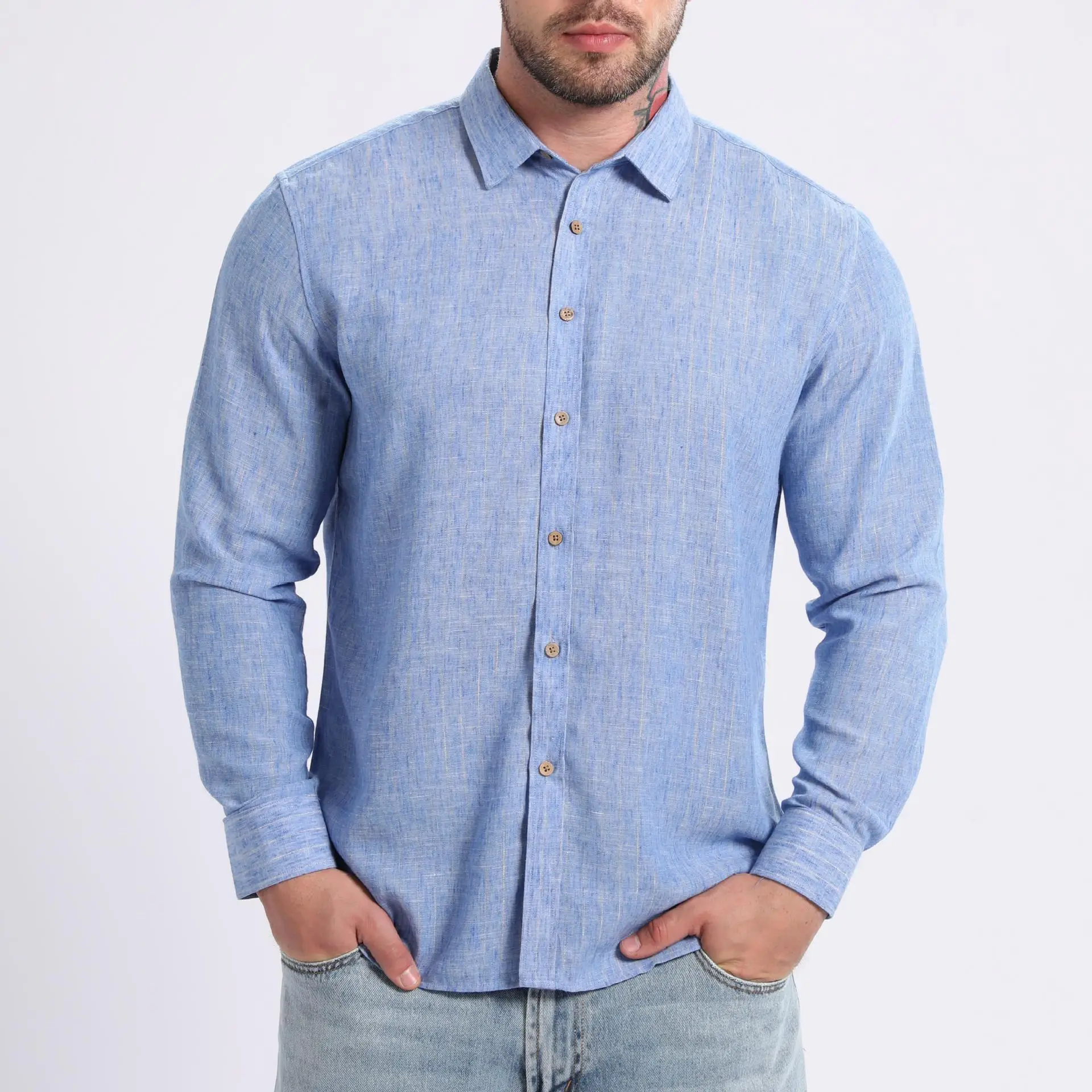 Men's Long Sleeve Shirt 2026 New Style Silk-like Golden Stripes Casual Retro Blouse Linen Jacket