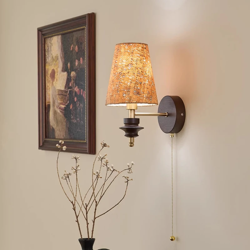 

American Rural Vintage Decoration Wall Lamp LED Bedroom Bedside Corridor Study Aisle Staircase Minimalist Cloth Cover Wall Light