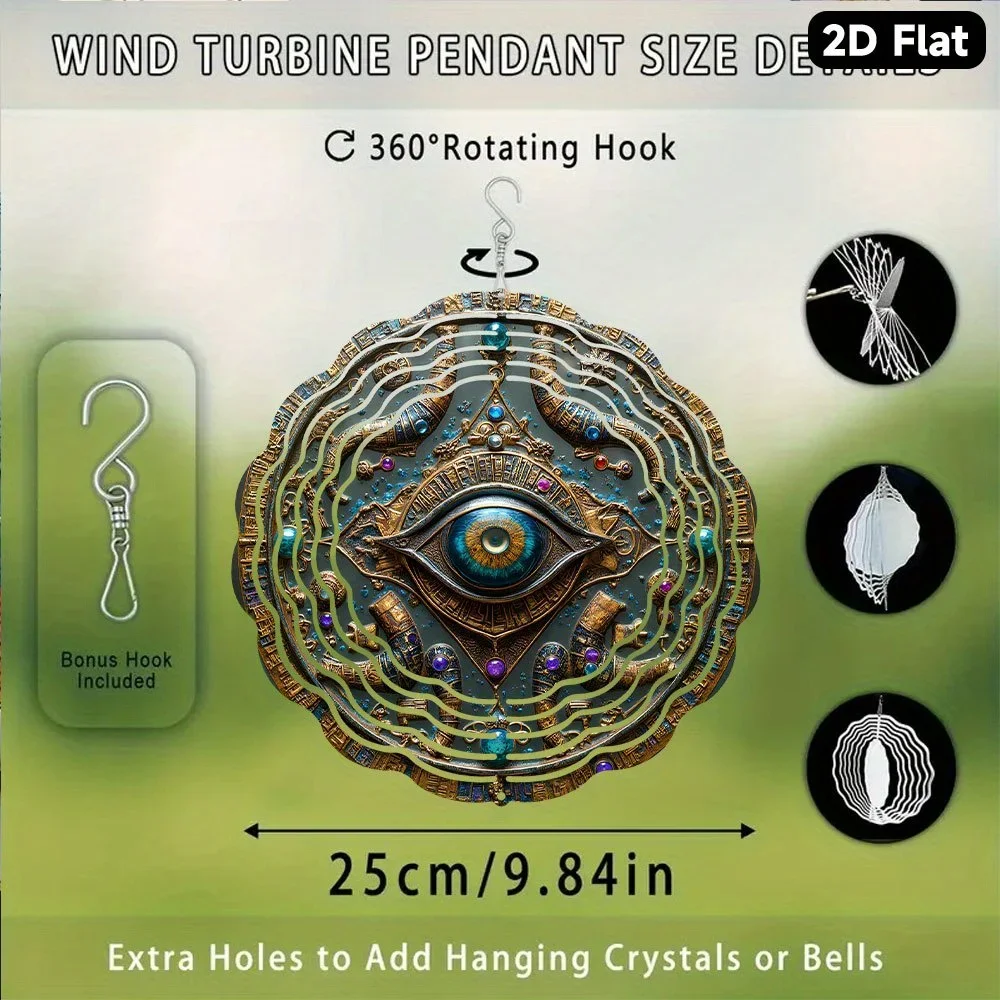 Egyptian Eye of Horus Metal Wind Chime - Ancient Egyptian Decor with Blue & Golden Accents,  Garden, Party, Gift, 2D Flat