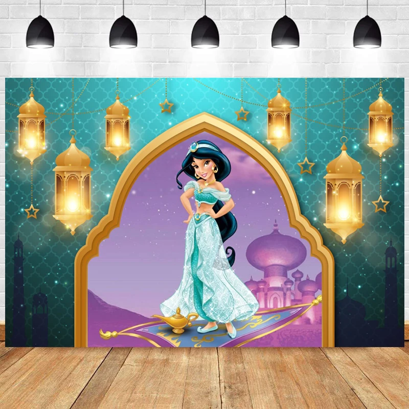 Disney Jasmine-fondo fotográfico de Aladdín para niñas, cartel de fondo para fotografía, utilería para estudio, fiesta de feliz cumpleaños, Castillo