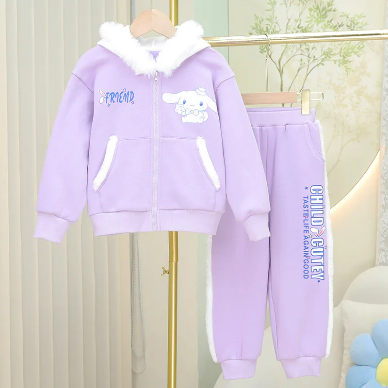 Sanrio 2023 New Girls Jacket and Pants Suit Autumn and Winter My Melody Cinnamoroll Cartoon Casual Versatile Suit Holiday Gift