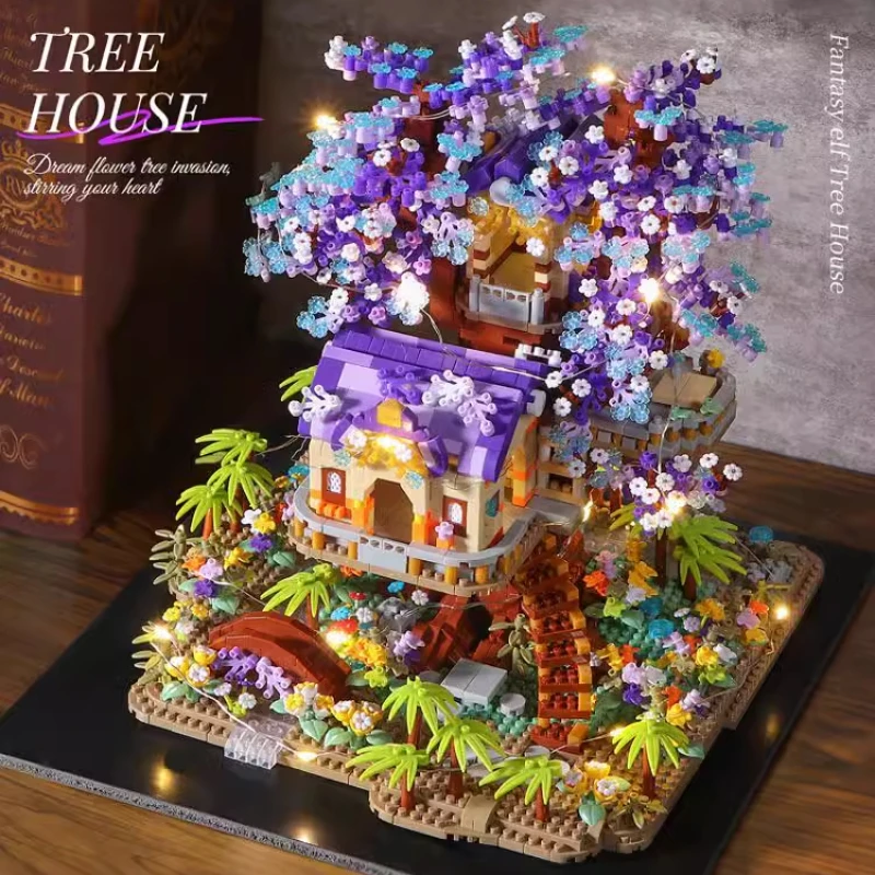 Small Particle Creative Building Blocks Dream Tree House DIY Children Puzzle Toys Splicing Building Blocks Decoration Gift