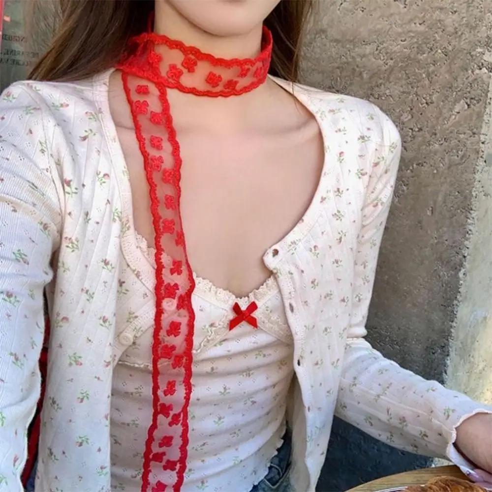 1개 내구성 있는 긴 리본 머리 스카프 흰색 자수 머리 스카프 레이스 160cm 리본 머리띠 여성용