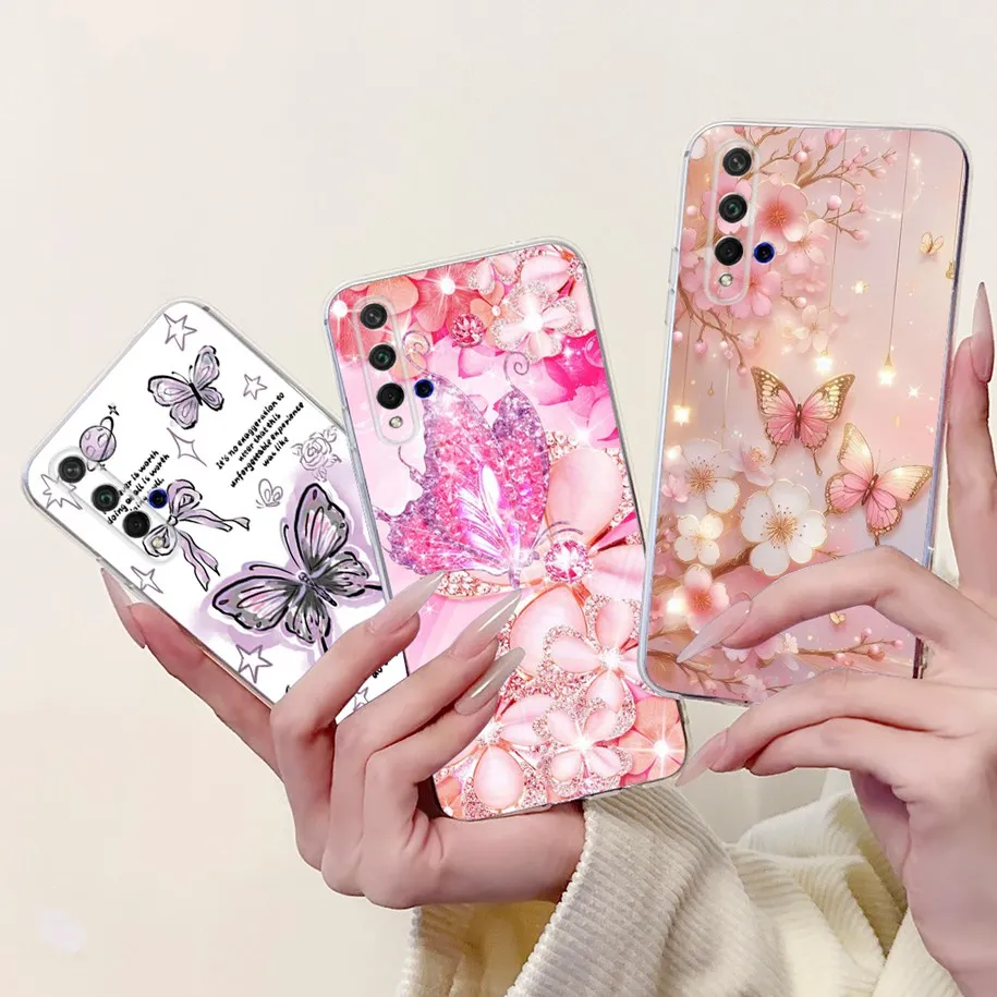 For Honor 20 Nova 5T Case YAL-L61 YAL-L71 YAL-L21 Shockproof Cover New Fashion Flower Butterfly Soft Silicone Funda Nova5T Pouch