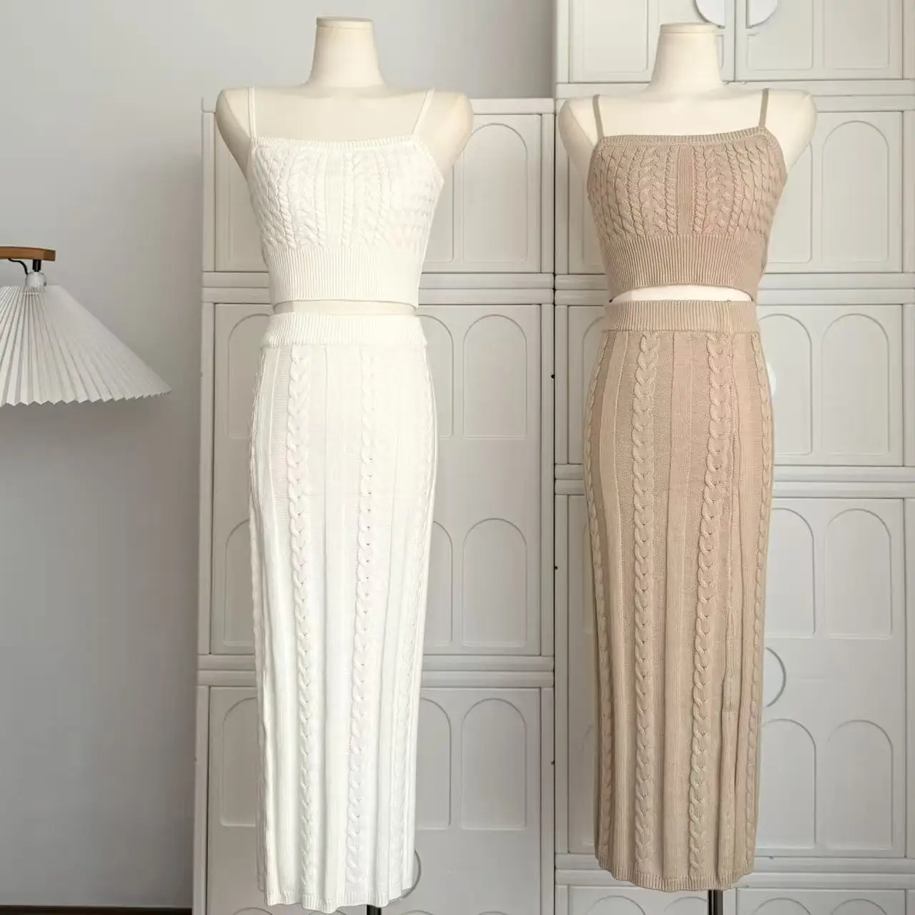 

Y2K Knit Two Piece Set: Drop Shoulder Susender Vest and Stretchy Skirt Autumn Outfits for Women