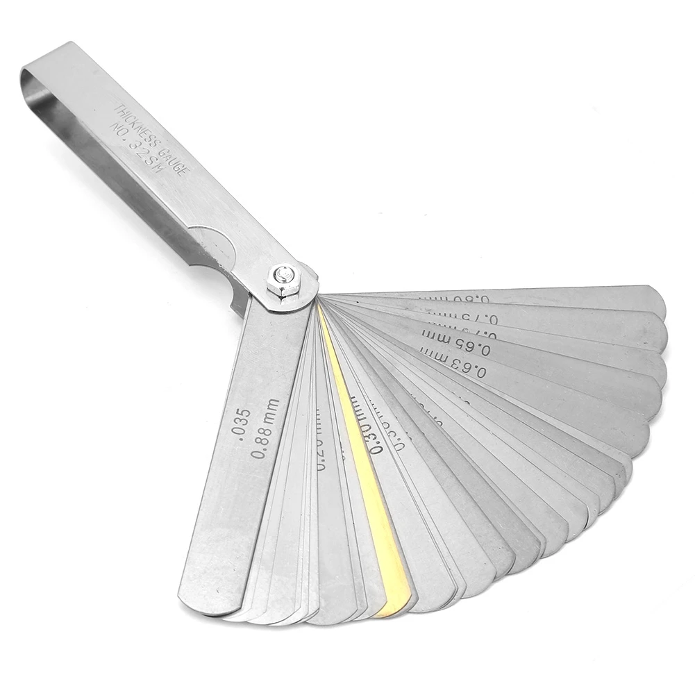 E5 Metric 32 Blades Feeler Gauge Distance Meter 0.04-0.88mm Thickness Stainless Steel Gap Measurement Tool Hand Kids Toy Ruler
