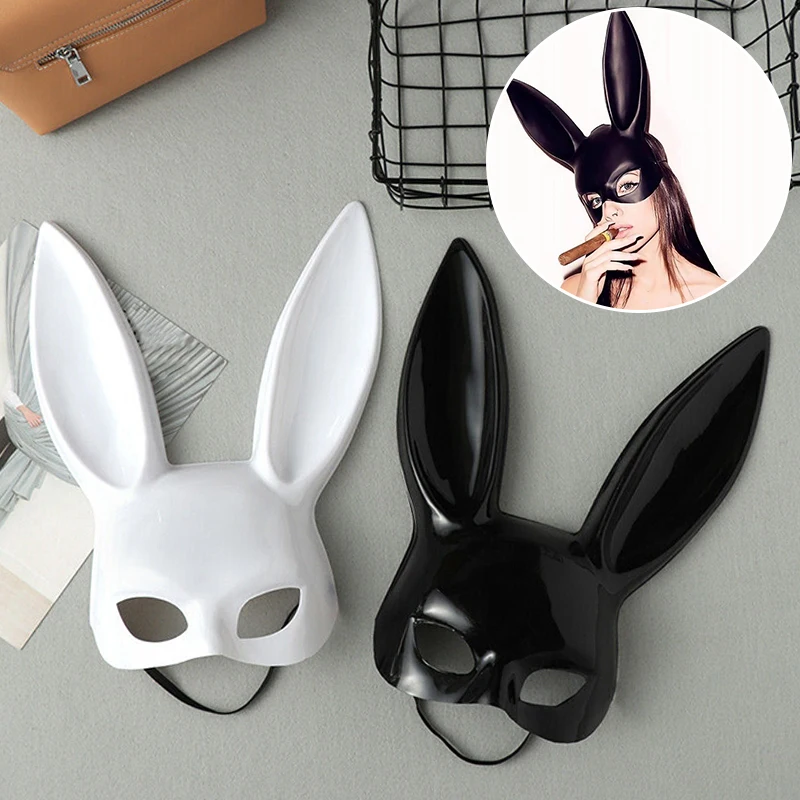 Half Face Rabbit Mask Black White Halloween Mask Christmas Bar Masquerade Party Rabbit Ears Masks Sexy Cosplay Props