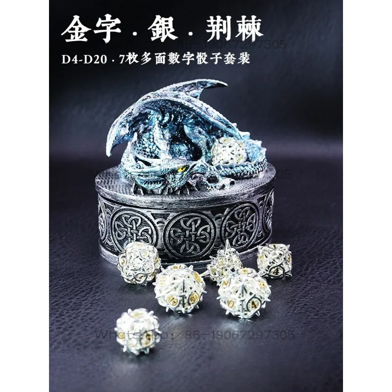 Gold Character Silver-plated Thorns Flower Decoration Metal Hollow Number Multi-sided Dice Dice