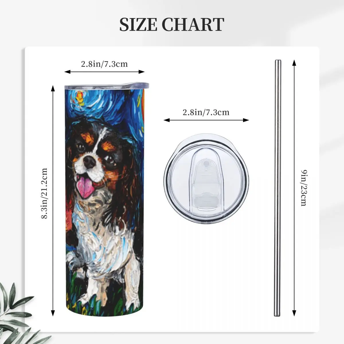 Tri Color Cavalier King Charles Spaniel Night Stainless Steel Tumbler Vacuum Insulated Mugs Thermal Cold Cup Straw With Lid 20oz