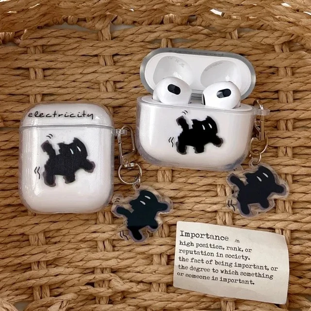 Funda de auriculares negra con bonito gato para AirPods Pro 3 2025, funda transparente de TPU para auriculares, Fundas para AirPods 4 3 2 1 Pro 2