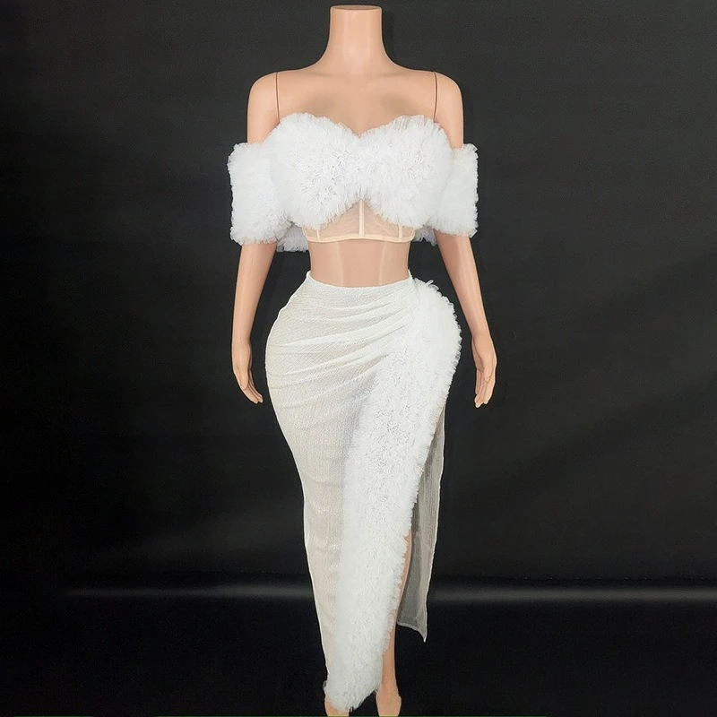 

2025Temperament Celebrity Pure White Chest Wrapping Birthday Party Light Luxury Dress Concert Social Evening Model Catwalk Dress