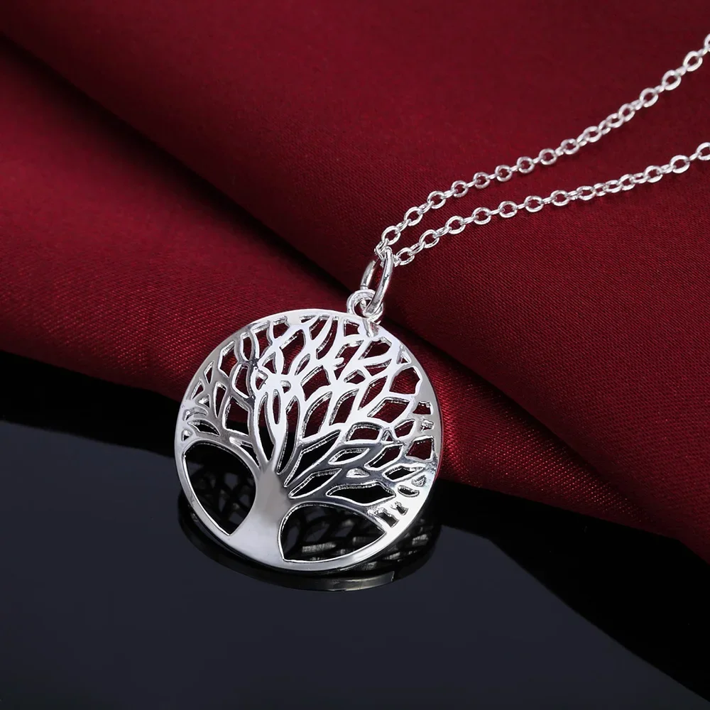 Lihong 925 Sterling Silver Exquisite Tree of Life Pendant Necklace Women's Fashion Wedding Engagement Jewelry Gift