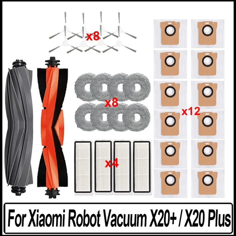 AA81-Para xiaomi robô vácuo x20 +/x20 plus acessórios saco de pó mop pano escova lateral principal filtros hepa peças reposição