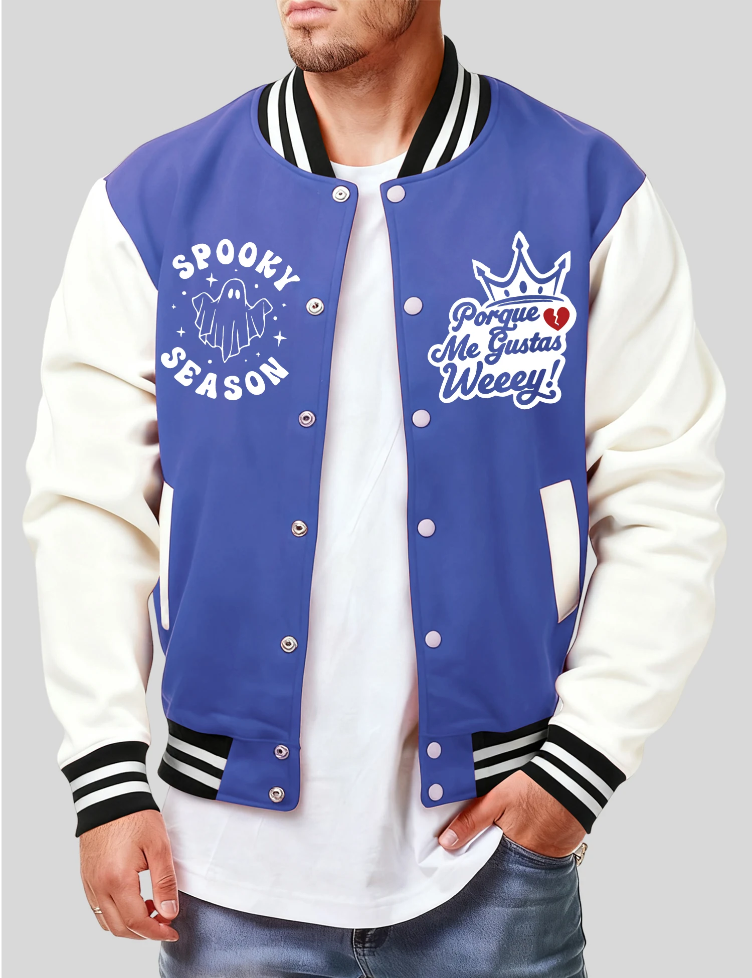 

Жуткий сезон, куртка на Хэллоуин, мужская осенняя свободная бейсбольная майка, повседневная флисовая уличная одежда, унисекс, американский топ на пуговицах в стиле ретро