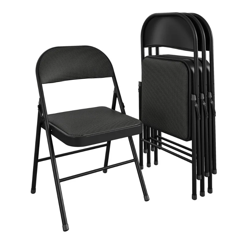 Deluxe Fabric Padded Folding Chair, Black, 4 Count，Upholstered seat，Rugged，Simplicity