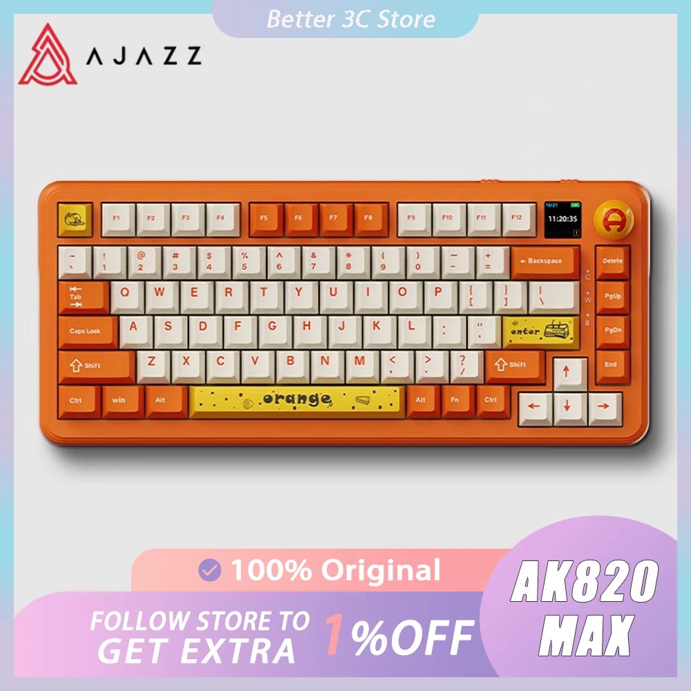 

AJAZZ AK820 MAX Mechanical Keyboard Multifunctional Knob TFT Screen Three Mode RGB Gaming Keyboard Gasket Hot Swap Pc Gamer Gift