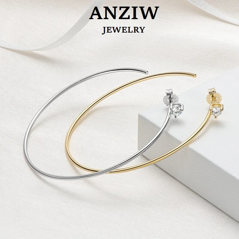 

Anziw Korean 4.0mm Moissanite Large Big Hoop Earrings Silver 925 for Women Simple Open Circle Piercing Ear Jewelry Party Gift