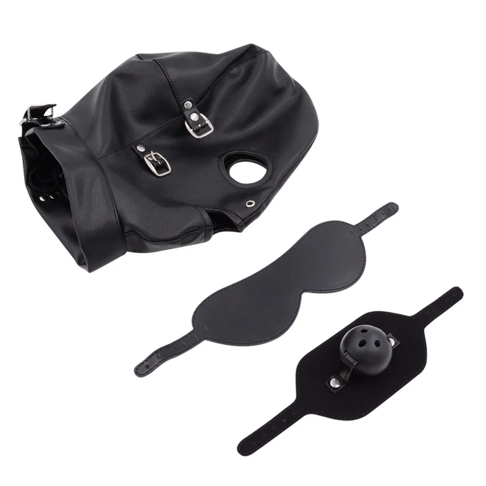 PU leather mouth farcito ball slave restraint hood mask fun training strumenti di tortura bocca farcito gioco per adulti forniture giocattoli del sesso