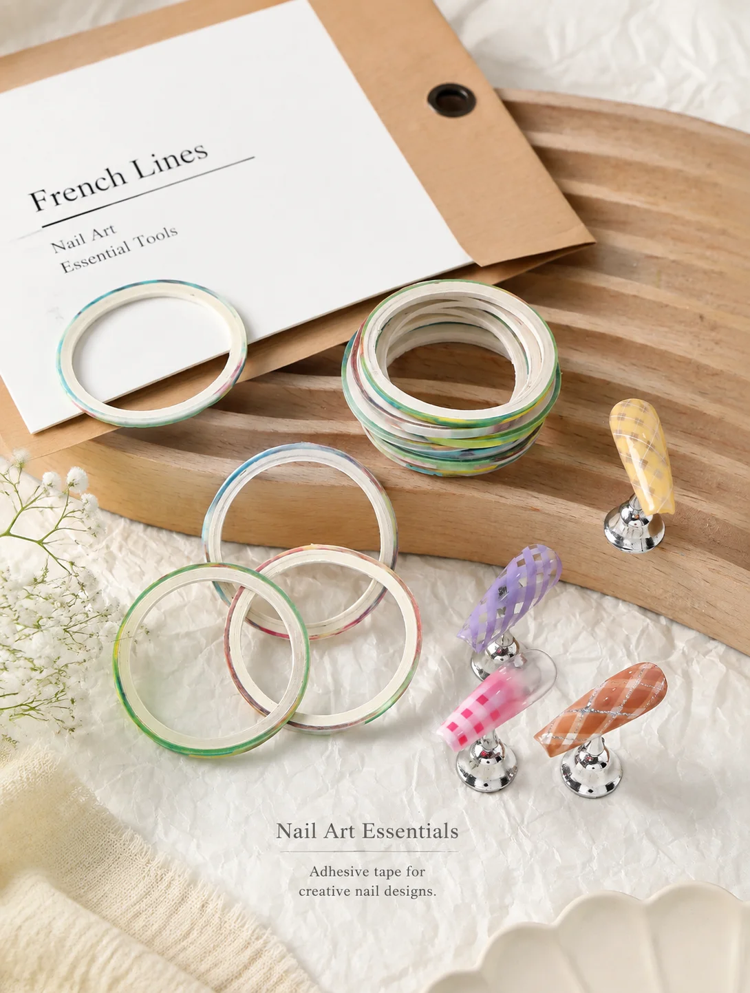 20/50 Rolls Nail Art Tape 3mm X 2m Random Color Easy Tear No Bleed Checkered Pattern Manicure Decorative Stickers for Nail Salon