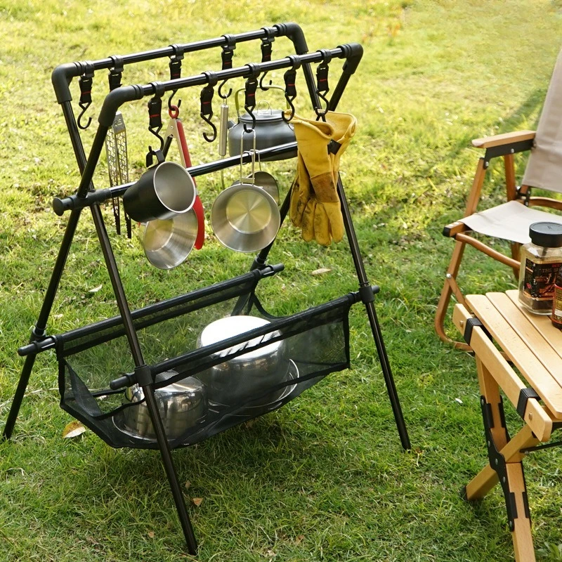 Outdoor camping folding storage rack, RV clothes drying rack for outdoor self-driving tours, drying rack for drying nets