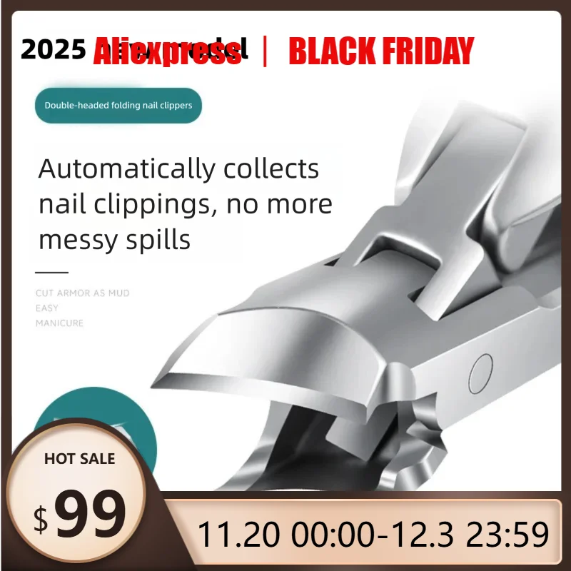 

1pc Portable Folding Double-Headed Large Opening Scissors Nail Clippers New Dual-Use Stainless Steel Nail Clippers Manicure Tool