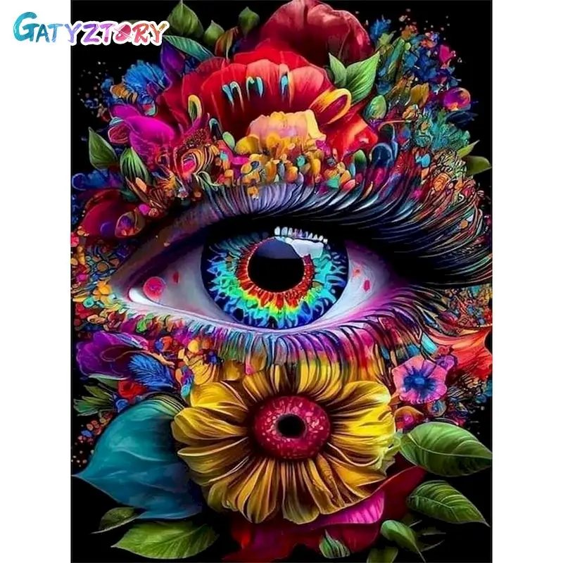 GATYZTORY Diy Paint By Numbers Frame Pictures By Numbers Flower Eyes Landscape On Canvas Wall Decor Gift Fantasy Paint Kit Art