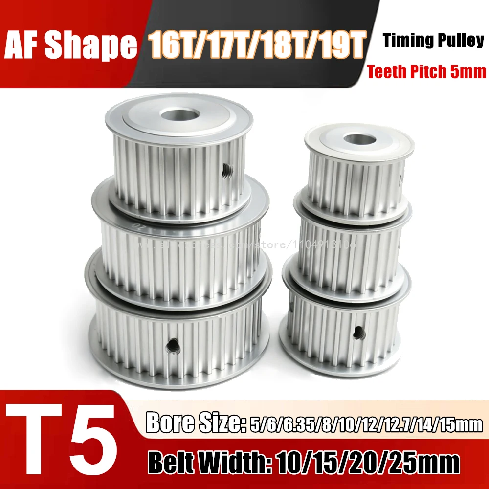 Polia Sincronizadora T5-16/17/18/19 Dentes, Furo 5/6/6.35/8/10-15mm, Rodas de Liga para T5, Largura 10/15/20/25mm, Passo dos Dentes da Correia Dentada 5mm