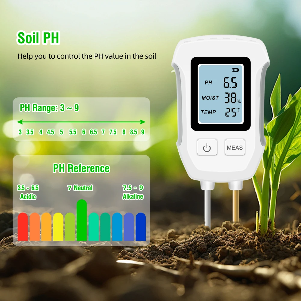 Yieryi SGS07 3-In-1 Soil PH Meter Digital Moisture Temperature Tester Dual Pin Probe For Hydroponics Potted Plants Garden Farm