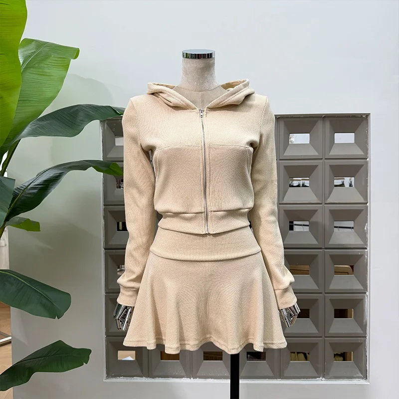 

Spring Summer Sweet Salt Sle Girl up Vitali Set Hoodie Anti Exposure ort Skirt ow Body Faion Casual Zipper Dr