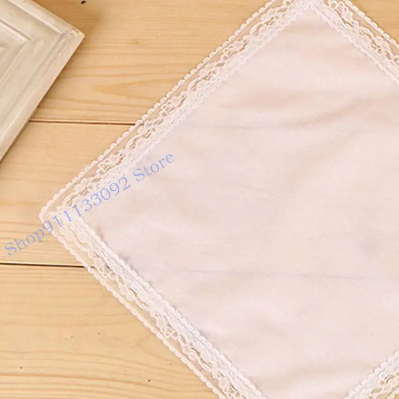 H9ED 25x25cmレディースプレーンホワイトフローラルレーストリムコットンハンカチーズブライダルウェディング