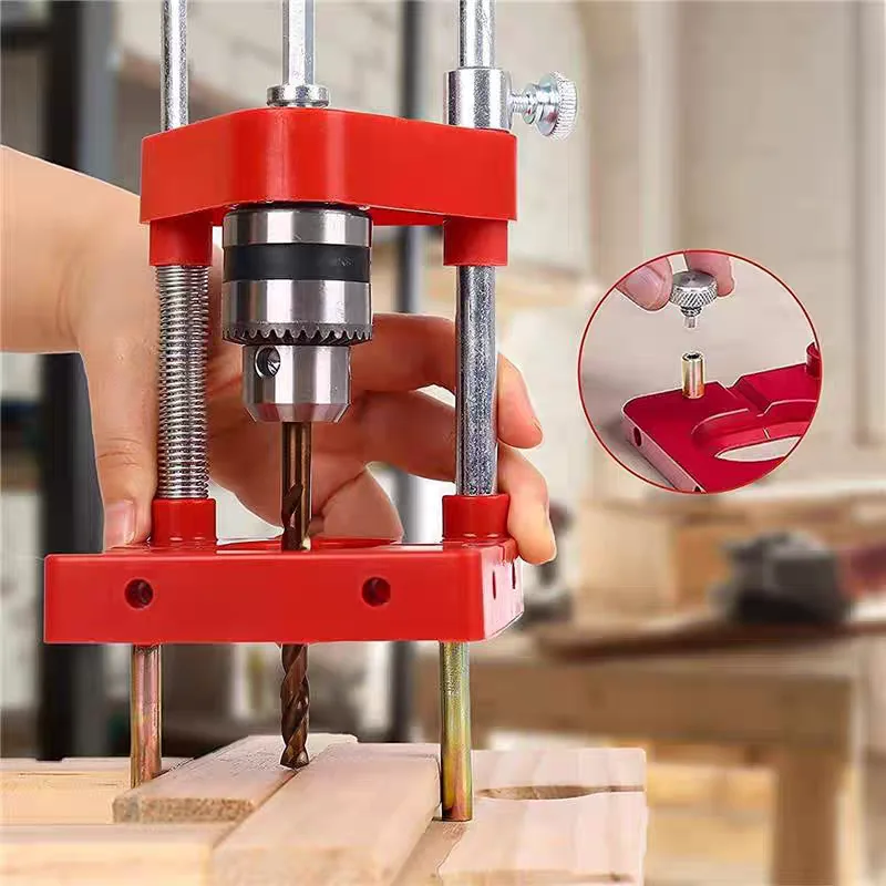 Alloy Steel Bar Plastic Base Woodworking Drill Locato Adjustable Punch Locator Hole Drill Guide Drilling Template Guide Tool