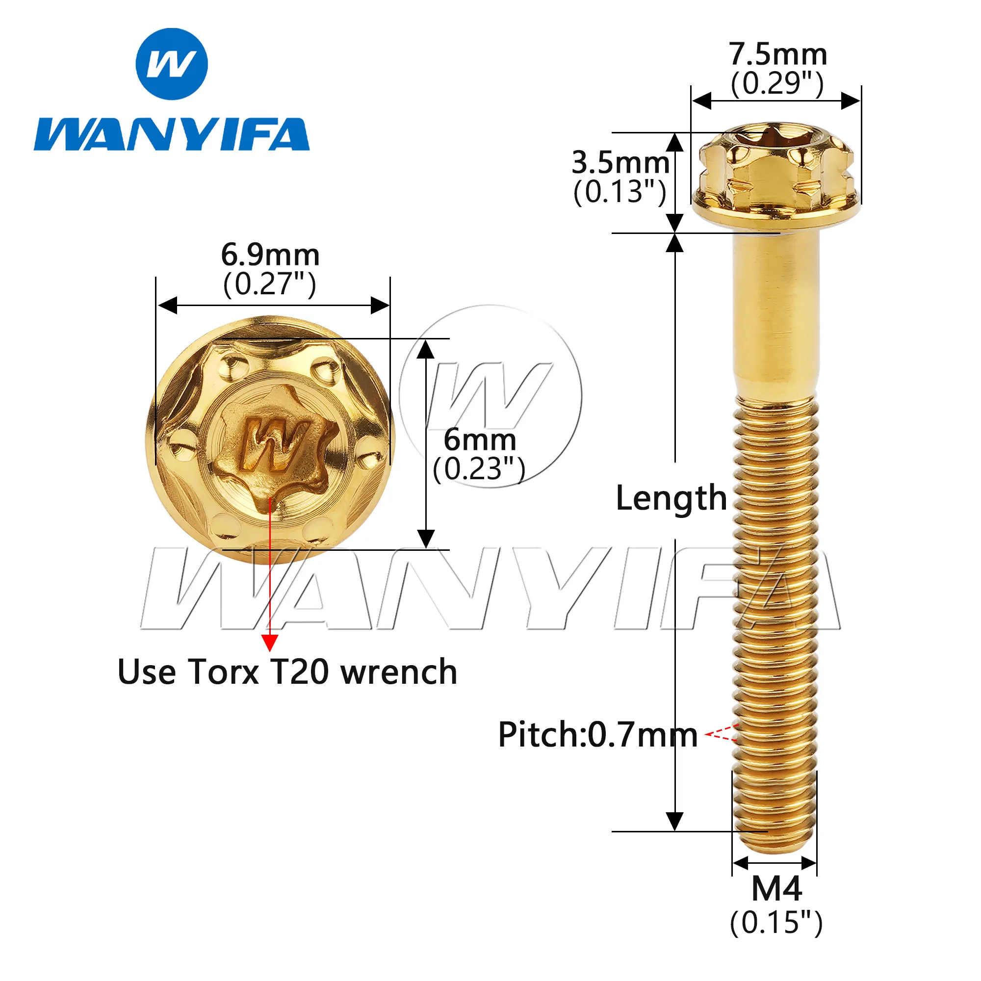 Wanyifa Titanium Bolts M4x10/15/20/25/30mm with Marked Small Flange Head for Retrofitting Motorcycle And Bicycle Parts