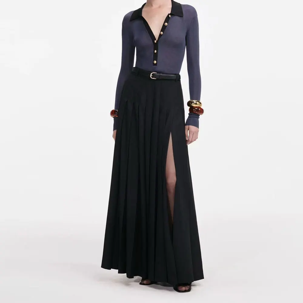 Women High waisted pleated long skirt fashion temperament OL maxi skirt